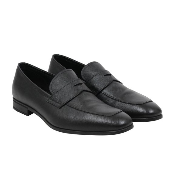 Prada Mens Penny Loafers P7.5 US8.5 Black Saffiano Leather Slip On Moccasins - Picture 1 of 9